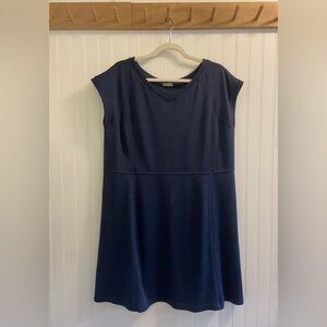 Talbots Sleeveless V Neck Lightweight Knit Sweater Knee Length Dress Navy 1X